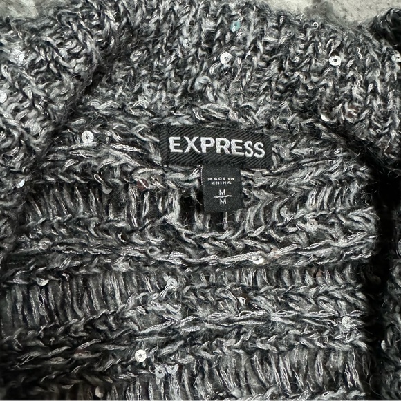 Express Mohair Wool Blend Grey Knit Sequin Cardigan - Picture 6 of 10